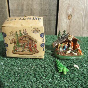 Vintage Shiny Brite Plastic Nativity Set Christmas Decoration Hong Kong 422